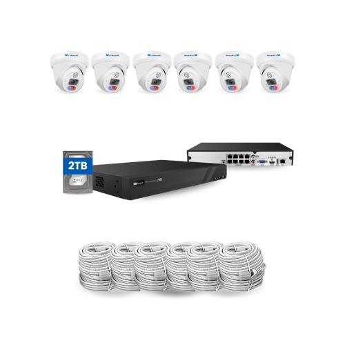 SMART AI 6&nbsp;Mpx CCTV 6 caméras 4K NVR 8 CH KIT, 2&nbsp;To HD bidirectionnel intégré, boîtier résistant aux intempéries, détection intelligente,