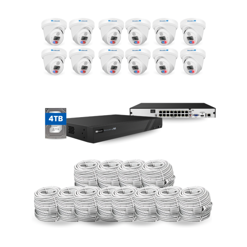 SMART AI 6&nbsp;Mpx CCTV 12 caméras 4K NVR 16 canaux, communication bidirectionnelle HD 4&nbsp;To intégrée, boîtier résistant aux intempéries,