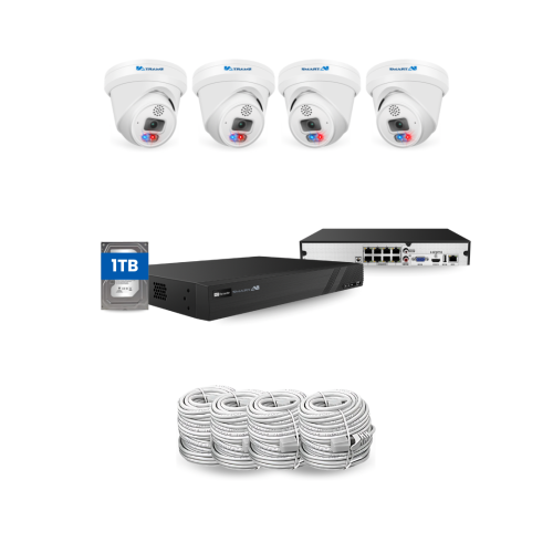 SMART AI 6&nbsp;Mpx CCTV 4 caméras 4K NVR 8 canaux, communication bidirectionnelle HD 1&nbsp;To intégrée, boîtier résistant aux intempéries,