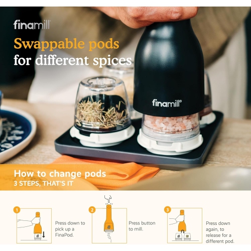 Moulin à café de FINAMILL avec 2 dosettes, rechargeable, crème douce