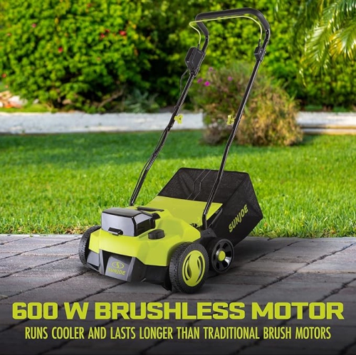 Sun Joe 24V-X2-DTS15 24-Volt* Cordless Scarifier + Dethatcher | 5-Depth Positions | 14-inch | Brushless Motor | with 2 x 4.0-Ah Batteries + Charger