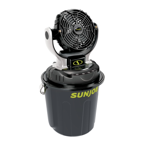 Sun Joe 24V, 2.0Ah Portable 3-Speed, Rot. Univ. Bucket Top Misting Fan with Bucket & Hose