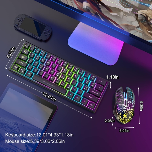 LexonElec Wireless Gaming Keyboard and Mouse Combo - 61-Key RGB Backlit Keyboard, Rechargeable, Ergonomic, for PC, PS4, Xbox One