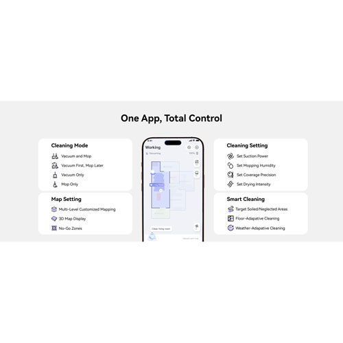 Aspirateur robot à vadrouille avec connectivité Wi-Fi Freo Z10 de Narwal avec ensemble de vadrouille en prime - Blanc