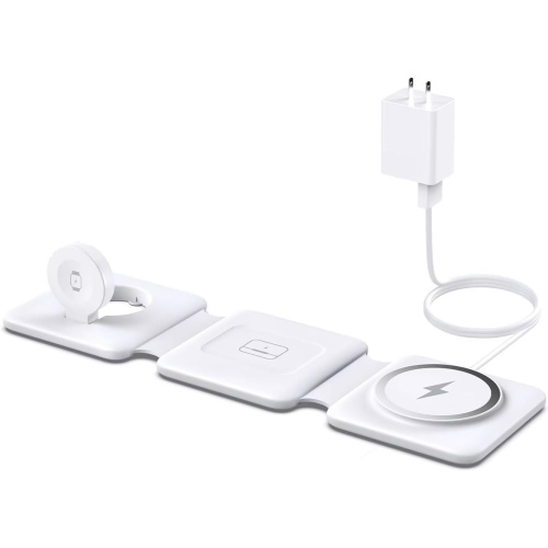 Charging Station for Apple Devices - 3 in 1 Foldable Magnetic Wireless Charger Stand for MagSafe iPhone 12/13/14/15/16, Apple Watch, and AirPods -