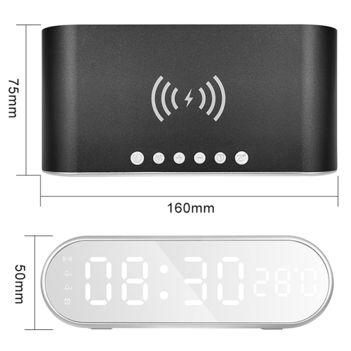 Digital Alarm Clock with Wireless Charging, Wireless Charger Clock with Charging Line Snooze Mode Temperature 12/24H Sleep Timer