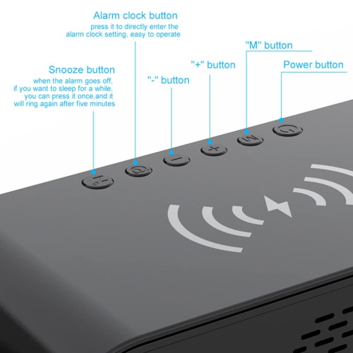 Digital Alarm Clock with Wireless Charging, Wireless Charger Clock with Charging Line Snooze Mode Temperature 12/24H Sleep Timer