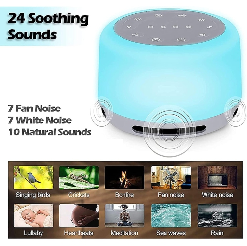 Instrument de thérapie du sommeil portable, avec 7 veilleuse couleur, 24 sons pour l'aide au sommeil, soulagement de l'anxiété, pour chambre de bébé,