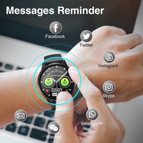 Smart Watch IP68 Waterproof,Fitness Tracker, Pedometer,Message Notification,Music Player, Compatible with iOS Android Phones