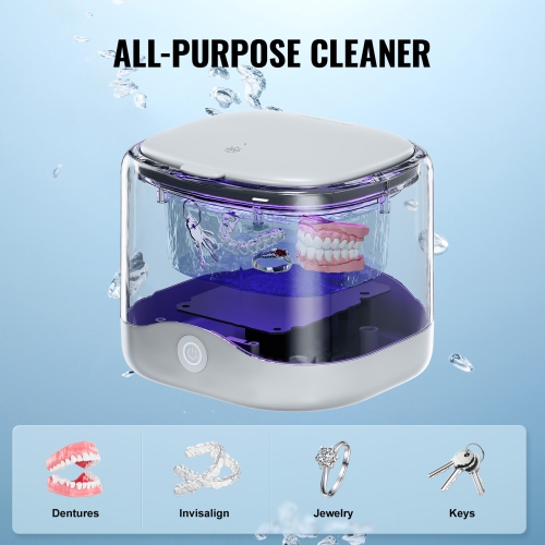 VEVOR 200ML Ultrasonic Retainer Cleaner for Dentures with UV Light, 30W Cleaning Machine for Dental, Retainer, Aligner, Braces, Mouth Guards,