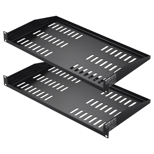 VEVOR 2PCS 1U Server Rack Shelf, 10"/254 mm Depth, 50 lbs Max Load Capacity Vented Cantilever or Wall Mount Rack Mount Shelf with Tray, Good Air