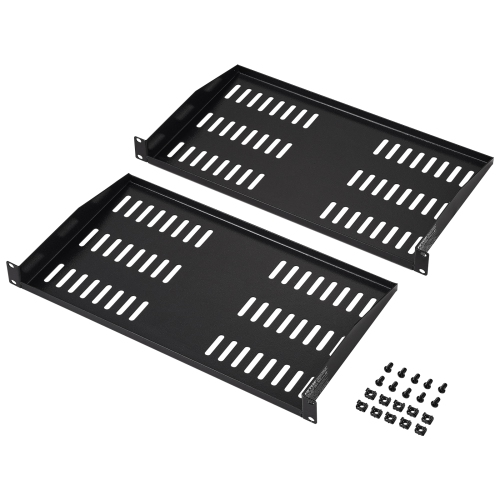 VEVOR 2PCS 1U Server Rack Shelf, 10"/254 mm Depth, 50 lbs Max Load Capacity Vented Cantilever or Wall Mount Rack Mount Shelf with Tray, Good Air