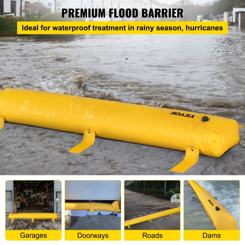 VEVOR 24 ft Length Flood Barrier, 12 in Height, Reusable PVC Water Diversion Tubes, Lightweight Hydro Barrier with Excellent Waterproof Effect Used