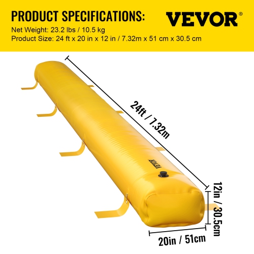 VEVOR 24 ft Length Flood Barrier, 12 in Height, Reusable PVC Water Diversion Tubes, Lightweight Hydro Barrier with Excellent Waterproof Effect Used