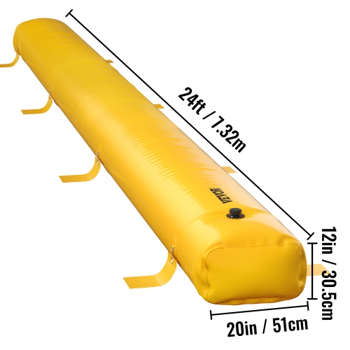 VEVOR 24 ft Length Flood Barrier, 12 in Height, Reusable PVC Water Diversion Tubes, Lightweight Hydro Barrier with Excellent Waterproof Effect Used