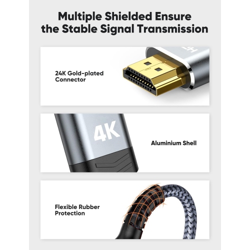 HDMI Cable 20 Feet, 4K HDMI Cable eARC 18Gbps High Speed HDMI Cord 18Gbps 4K 60Hz 3D Support, Ethernet Function, Video 4K UHD 2160p, HD 1080p for