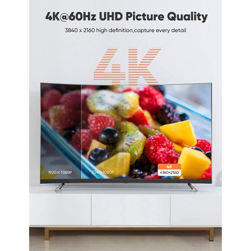 HDMI Cable 20 Feet, 4K HDMI Cable eARC 18Gbps High Speed HDMI Cord 18Gbps 4K 60Hz 3D Support, Ethernet Function, Video 4K UHD 2160p, HD 1080p for