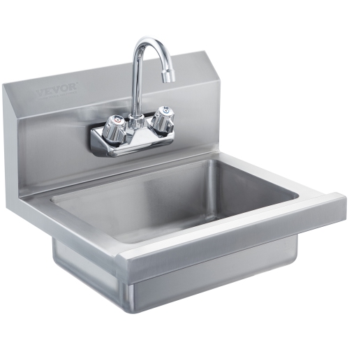 VEVOR 17 x 12.8 inch Commercial Hand Sink with Faucet, NSF Stainless Steel Sink for Washing, Small Hand Washing Sink, Wall Mount Hand Basin, Utility
