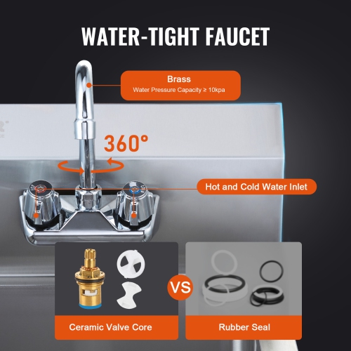 VEVOR 17 x 12.8 inch Commercial Hand Sink with Faucet, NSF Stainless Steel Sink for Washing, Small Hand Washing Sink, Wall Mount Hand Basin, Utility