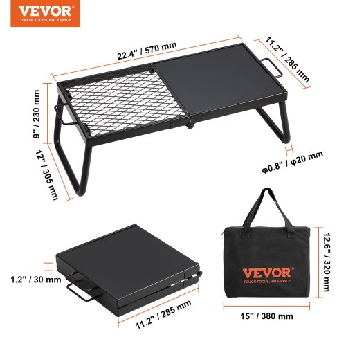 VEVOR Folding Campfire Grill, Heavy Duty Steel Mesh Grate, 22.4" Portable Camping Grates Over Fire Pit, Camp Fire Cooking Equipment with Legs