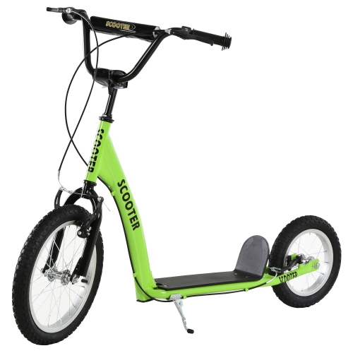 Image 1 de 9.. Trottinette Aosom pour enfants de 5 ans et plus, trottinette pour enfants avec guidon réglable, deux freins avant et arrière, roues gonflables, vert