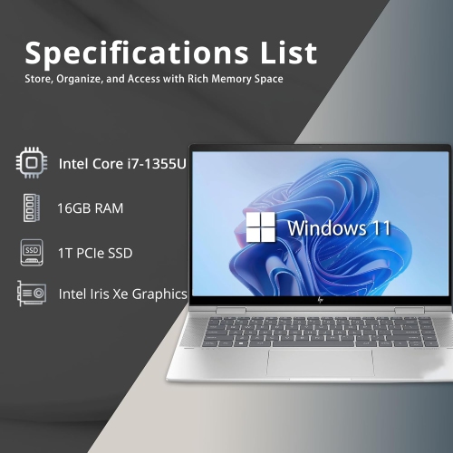 Refurbished-HP Envy x360 2-in-1 15.6" FHD Touchscreen Laptop, Intel i7-1355U, 1TB SSD, 16GB LPDDR5 RAM, Intel Iris Xe Graphics, Backlit Keyboard, Win
