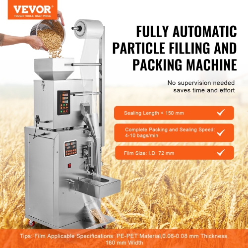 VEVOR 0.002-0.22lbs/1-100g Automatic Particle Packaging Machine, Multi-Function Pouch Powder Sachet Weighting Filling Packing Machine, Powder Filler