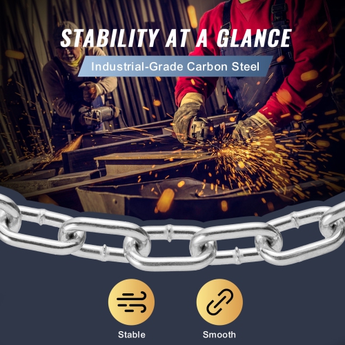 VEVOR 5/16" x 6' Proof Coil Chain,1980 lbs Safe Working Load, Zinc Plated Proof Tested Coil Chain with Two Quick Links, Galvanized Carbon Steel Link