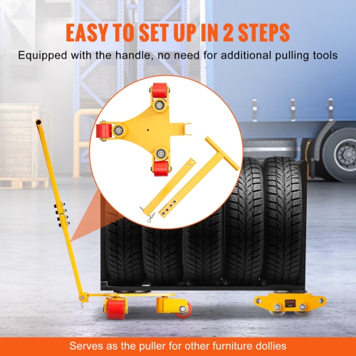 VEVOR 6614 LBS/3T Carbon Steel Machinery Moving Skate Dolly,Industrial Machinery Mover with Handle,with 3 360° Swivel PU Wheels, 360° Rotation