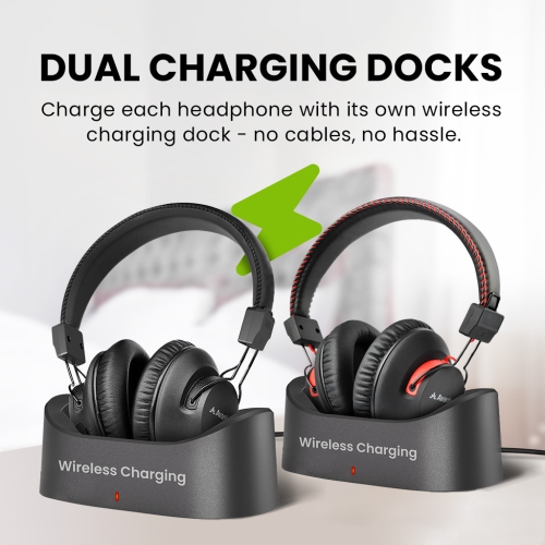 Avantree HT41899 Plus 2 - Dual Bluetooth 5.3 Wireless Headphones for TV Watching with Transmitter & Charging Docks, aptX Adaptive & Low Latency,