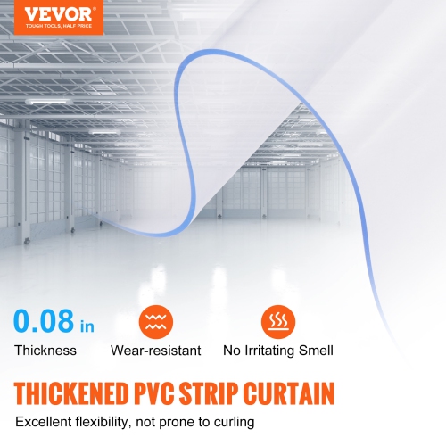 VEVOR Strip Curtain, 96" Height x 96" Width, 0.08" Thickness, 16PCS Clear PVC Strip Door Curtain, Freezer Curtain, Plastic Door Strips for Walk in