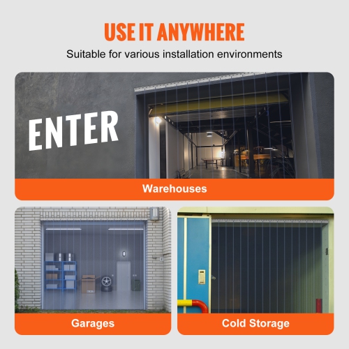 VEVOR Strip Curtain, 96" Height x 96" Width, 0.08" Thickness, 16PCS Clear PVC Strip Door Curtain, Freezer Curtain, Plastic Door Strips for Walk in