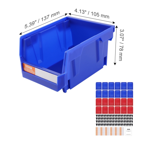 Bac de rangement en plastique VEVOR de 5 x 4 x 3&nbsp;po, bac de rangement empilable suspendu, bleu/rouge, paquet de 24 contenants empilables pour