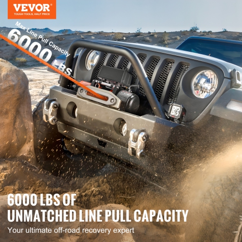 VEVOR 6000 lb Electric Winch, 12V DC with Φ1/4 in x 55 ft Rope Aluminum Fairlead Wireless & Wired Control, IP55 Waterproof for Towing Off-Road SUV