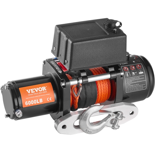 VEVOR 6000 lb Electric Winch, 12V DC with Φ1/4 in x 55 ft Rope Aluminum Fairlead Wireless & Wired Control, IP55 Waterproof for Towing Off-Road SUV