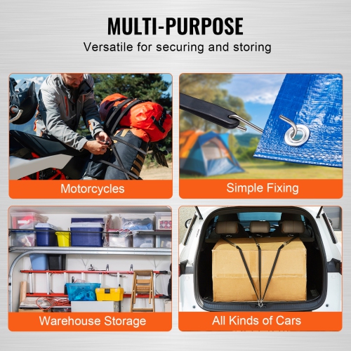 VEVOR 50 Piece Flat Bungee Cord, 19.8 mm Heavy Duty Bungee Straps with Steel S-Hooks, 21" Elastic Bungee Rope for Cargo, Tarps, Trucks and Tent, Black