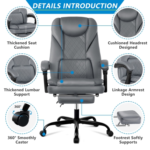 Coolse Big & Tall Executive Office Chair with Footrest, Reclining High Back Leather Desk Chair, Lumbar Support & Padded Armrests – Ergonomic Home