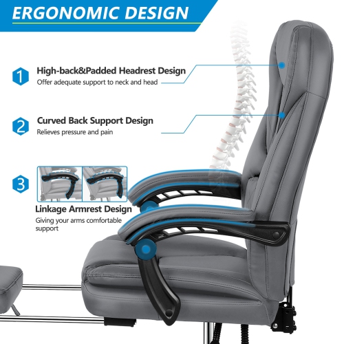Coolse Big & Tall Executive Office Chair with Footrest, Reclining High Back Leather Desk Chair, Lumbar Support & Padded Armrests – Ergonomic Home