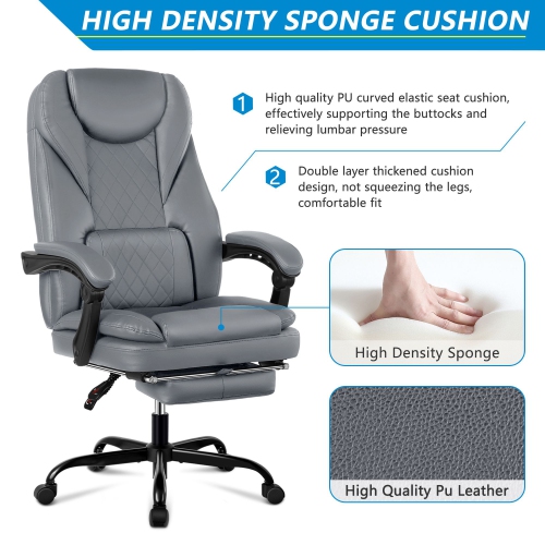 Coolse Big & Tall Executive Office Chair with Footrest, Reclining High Back Leather Desk Chair, Lumbar Support & Padded Armrests – Ergonomic Home