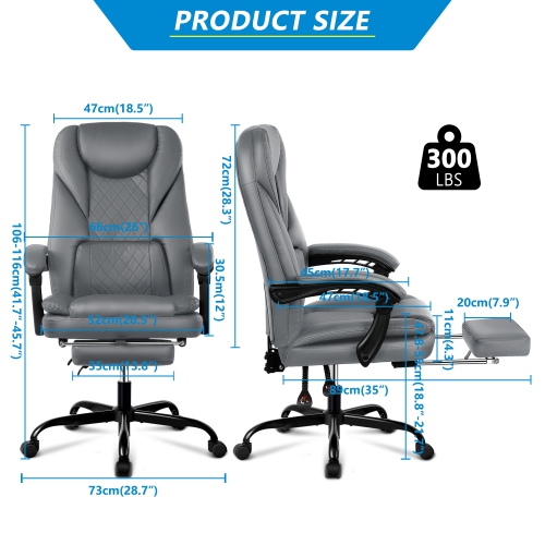 Coolse Big & Tall Executive Office Chair with Footrest, Reclining High Back Leather Desk Chair, Lumbar Support & Padded Armrests – Ergonomic Home