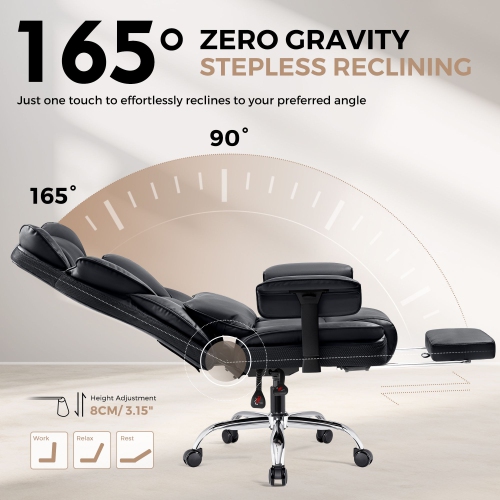 Coolse – Chaise de bureau Big & Tall, capacité de 500 lb, accoudoirs réglables, repose-pieds et soutien lombaire, fauteuil ergonomique en cuir PU à