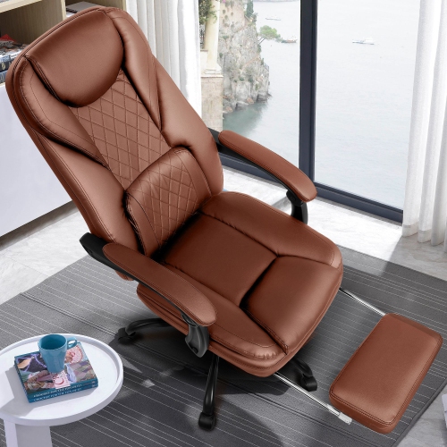 Coolse Big & Tall Executive Office Chair with Footrest, Reclining High Back Leather Desk Chair, Lumbar Support & Padded Armrests – Ergonomic Home