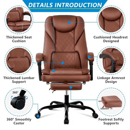 Coolse Big & Tall Executive Office Chair with Footrest, Reclining High Back Leather Desk Chair, Lumbar Support & Padded Armrests – Ergonomic Home