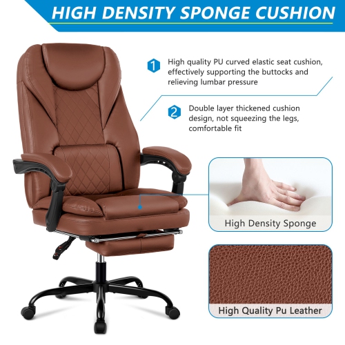 Coolse Big & Tall Executive Office Chair with Footrest, Reclining High Back Leather Desk Chair, Lumbar Support & Padded Armrests – Ergonomic Home