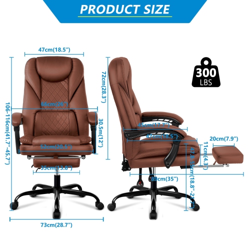 Coolse Big & Tall Executive Office Chair with Footrest, Reclining High Back Leather Desk Chair, Lumbar Support & Padded Armrests – Ergonomic Home