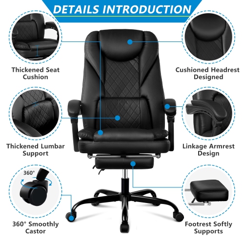 Coolse Big & Tall Executive Office Chair with Footrest, Reclining High Back Leather Desk Chair, Lumbar Support & Padded Armrests – Ergonomic Home