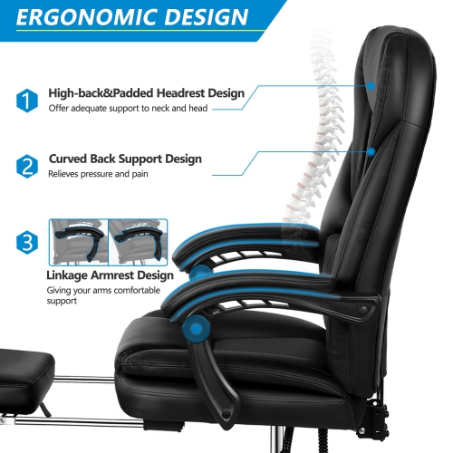 Coolse Big & Tall Executive Office Chair with Footrest, Reclining High Back Leather Desk Chair, Lumbar Support & Padded Armrests – Ergonomic Home