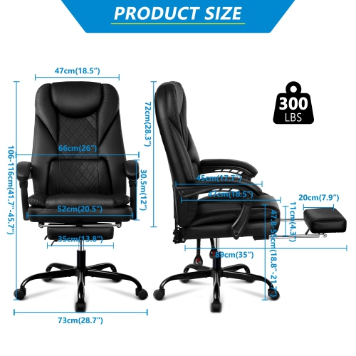 Coolse Big & Tall Executive Office Chair with Footrest, Reclining High Back Leather Desk Chair, Lumbar Support & Padded Armrests – Ergonomic Home