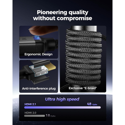 10K 8K HDMI 2.1 Cable 40FT, Ultra High Speed [10K 8K@60Hz, 4K@240Hz 144Hz 120Hz] 48Gbps, HDR 10+, eARC, ARC, HDCP 2.2 & 2.3, Compatible for