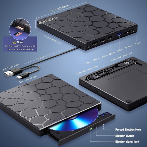 External CD/DVD Drive for Laptop, 7 IN 1 USB 3.0 DVD Player, Burner Writer, External Disk Drive, Optical Drive Compatible with Laptop, PC